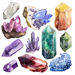 set of gemstones, healing crystals clipart