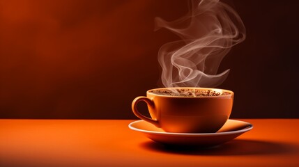 Steaming cup of coffee resting on a delicate saucer