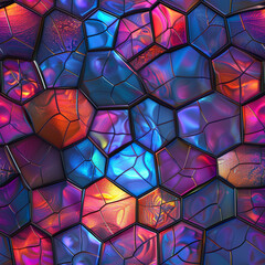 Colorful 3D Delicate Quartz Pattern Stained Glass Graphic, Seamless Pattern