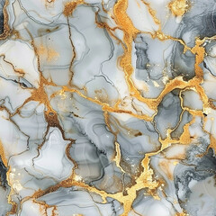 Colorful Golden and Gray Alcohol Ink Marble Pattern, Seamless Pattern