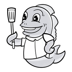 Cute Fish Line Cartoon Illustration. Animal Food Icon Concept Isolated Premium Vector. Flat Cartoon Style coloring page