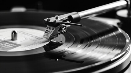 A classic vinyl record gracefully spinning on a turntable, capturing the essence of vintage audio technology.

