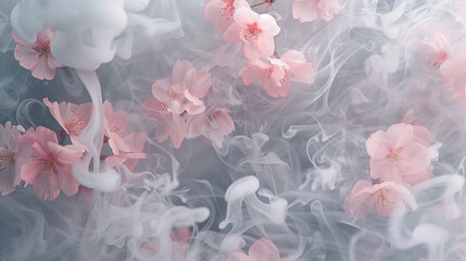Delicate puffs of smoke in blush pink and soft gray, floating airily like the petals of cherry blossoms in spring.