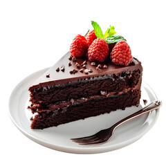 Chocolate Cake Berry Topping Ganache Dessert Plate Delicious Gourmet Sweet Slice isolated on transparent background
