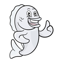 Cute Fish Line Cartoon Illustration. Animal Food Icon Concept Isolated Premium Vector. Flat Cartoon Style coloring page