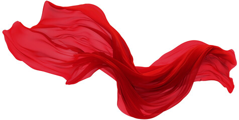 Red silk cloth flows beautifully on isolated transparent background.