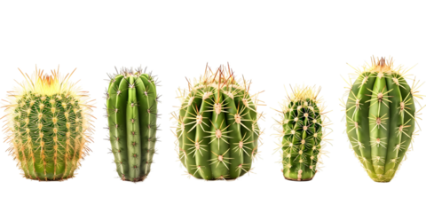 Cactus Collection Desert Plants Succulent Spines Green Varieties Isolated White Background