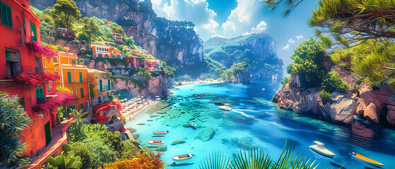 Scenic View of a Tropical Bay in the Philippines, Exotic Cliffs and Clear Turquoise Waters, Idyllic Coastline