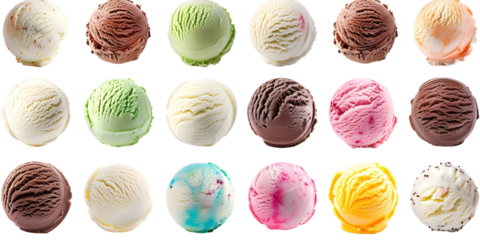 set of ice cream scoops isolated on transparent background