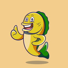 Chef fish mascot cartoon can be used as mascot or part of a logo. Sea food logo design.