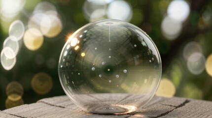 Mystical crystal ball emitting radiant light surrounded by soft bokeh orbs in the night.