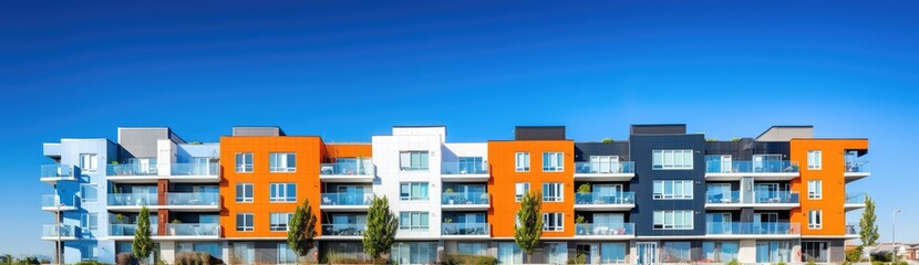 Obraz premium Architectural Delight: Residential Complex Adorns its Exterior with Bright Bay Windows