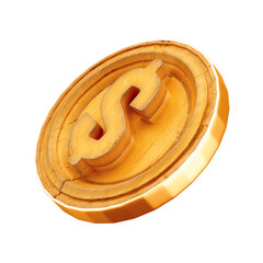 3D Wooden Coin with Rustic Gold Finish for Agro Agriculture in São João June Festival with Transparent Background