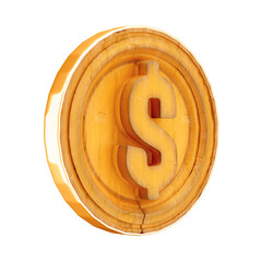 3D Wooden Coin with Rustic Gold Finish for Agro Agriculture in São João June Festival with Transparent Background
