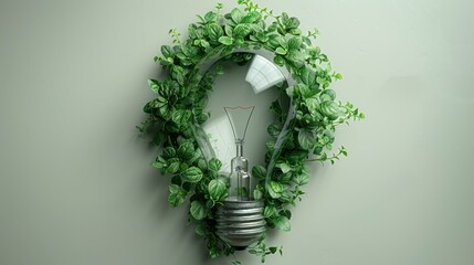 Graphic incorporating environmental protection elements and the shape of a light bulb as a symbol of green energy