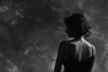 Fototapeta premium A woman is standing in front of a wall with a black background