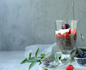 breakfast with granola and chia seeds for healthy eating