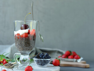 breakfast with granola and chia seeds for healthy eating