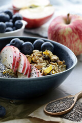 breakfast with granola and chia seeds for healthy eating