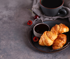 traditional croissants with jam for breakfast
