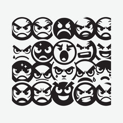 Angry face emoji Vector Illustration silhouette. emoticons set angry and sad emoji vector illustration isolated on white background.