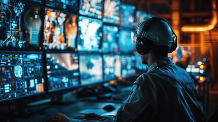 Professional oversees operations in a high-tech control room at a processing plant mine