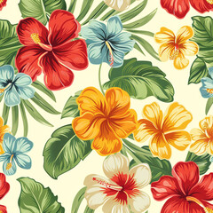 Tropical Hawaiian Floral Pattern Graphic, Seamless Pattern