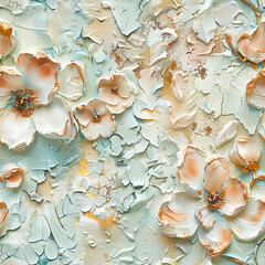 Majestic White Denim ShabPale Blue Cream and Copper Painted Graphic, Seamless Pattern