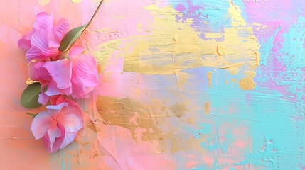 Floral Art on Abstract Pastel and Gold Background for Modern Decor