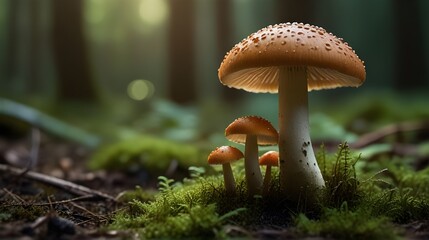 Mushrooms Growing on Mossy Ground Bathed in Sunlight - Ideal for Nature Photography, Environmental Campaigns, Educational Materials, and Inspirational Posters