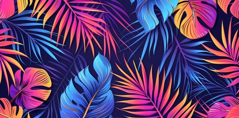 Tropical seamless pattern with palm tree leaves. Hand drawn floral background.