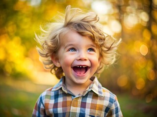 Fototapeta premium The cute little boy is happy. Catalogue of emotions. Great joy, happiness, euphoria.