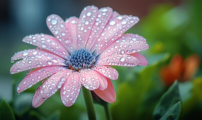 Dewdrops on petal, garden whispers in reflection