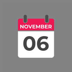 November  6 calendar reminder. 6 November  daily calendar icon template. Calendar 6 November  icon Design template. Vector illustration
