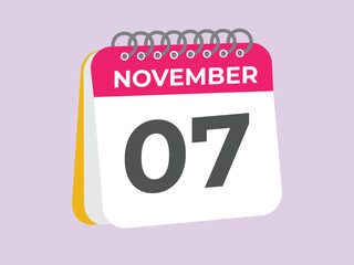 November  7 calendar reminder. 7 November  daily calendar icon template. Calendar 7 November  icon Design template. Vector illustration
