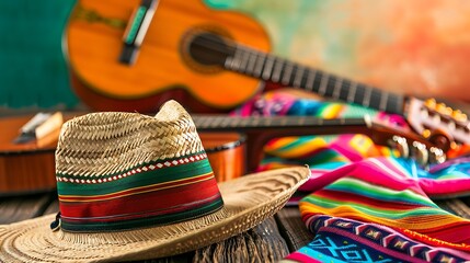 Celebrating Hispanic Traditional Clothing and Music Instruments, Copy Space