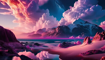 HD Wallpaper Elements of Nature Sucs  as Galaxies, Mountains and Oceans Blends with Abstract Elements