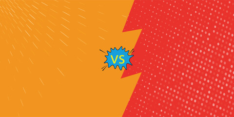 Comic book versus template background, classic pop-art style, battle intro, halftone print texture