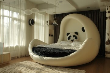 modern child  bedroom interior  with panda shaped beautiful luxury bed  