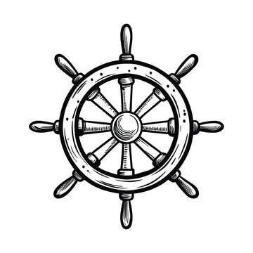 recommend clip art: Ship's rudder outline in sketch style on white background, vector illustration