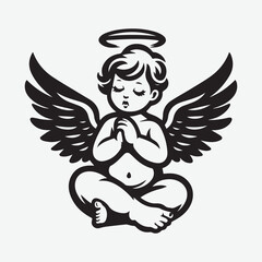 Baby angel praying Vector Illustration silhouette. angel or cupid little baby silhouette vector illustration