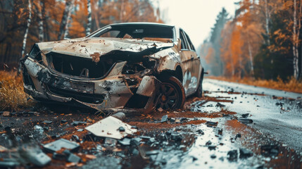 Fototapeta premium A car accident occurred on the road. Car accidents and general road fatalities and driver errors. Insurance is required for vehicles.
