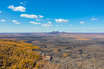 Obraz premium Aerial photography of the autumn scenery of Wudalianchi Scenic Area in Heilongjiang Province