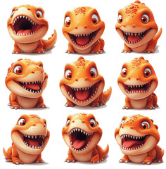 Cute T-Rex Emoticon Pack: Expressive & Minimalist on transparent Background