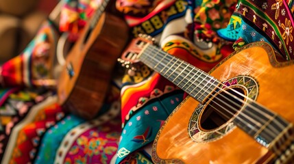 Hispanic Culture Through Traditional Clothing and Music Instruments, Copy Space