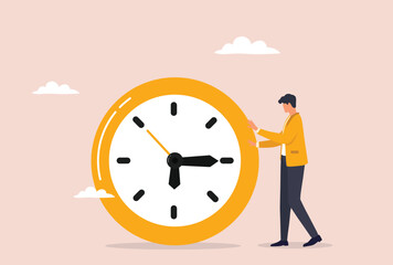 racing against time, man trying to push the clock, time vector illustration, the importance of time
