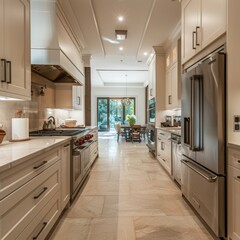 Luxury Kitchen for chef in home or city apartment, modern interior design style with contemporary finishes and appliances