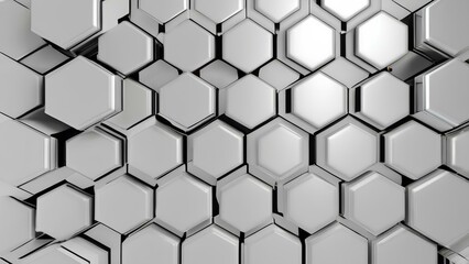 A close up of a white background with many hexagonal shapes. The shapes are all the same size and are arranged in a pattern. The image has a modern and minimalist feel to it