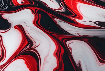 Bold Red, Black, and White Swirls: Modern Fluid Abstract Art