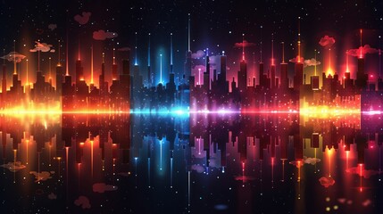 ilustrasi Gelombang suara musik vektor diatur. Teknologi equalizer digital audio, panel konsol, musik